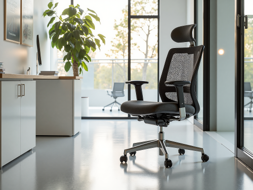 办公室环境中使用柯柏蓝护腰坐垫的场景，白领女性正确坐姿工作，现代化办公椅